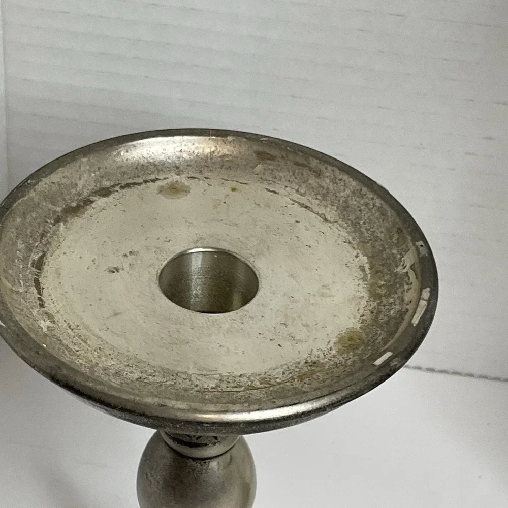 Pottery Barn Candlestick Three Primitive Farmhouse English Cottage Silver tone